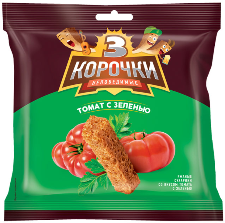 СУХАРИКИ 3 КОРОЧКИ с томатом 40 г.